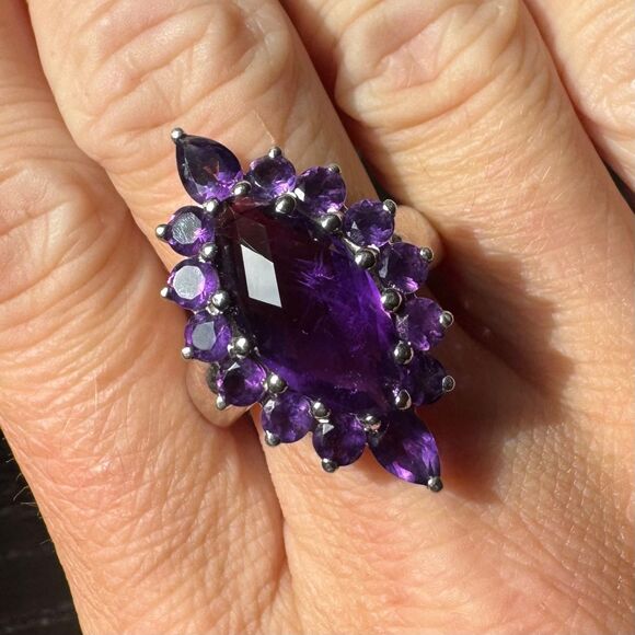 Vintage Estate Amethyst Pendant & Ring Set 925 Sterling Silver Marquise Size 9 - Picture 16 of 17